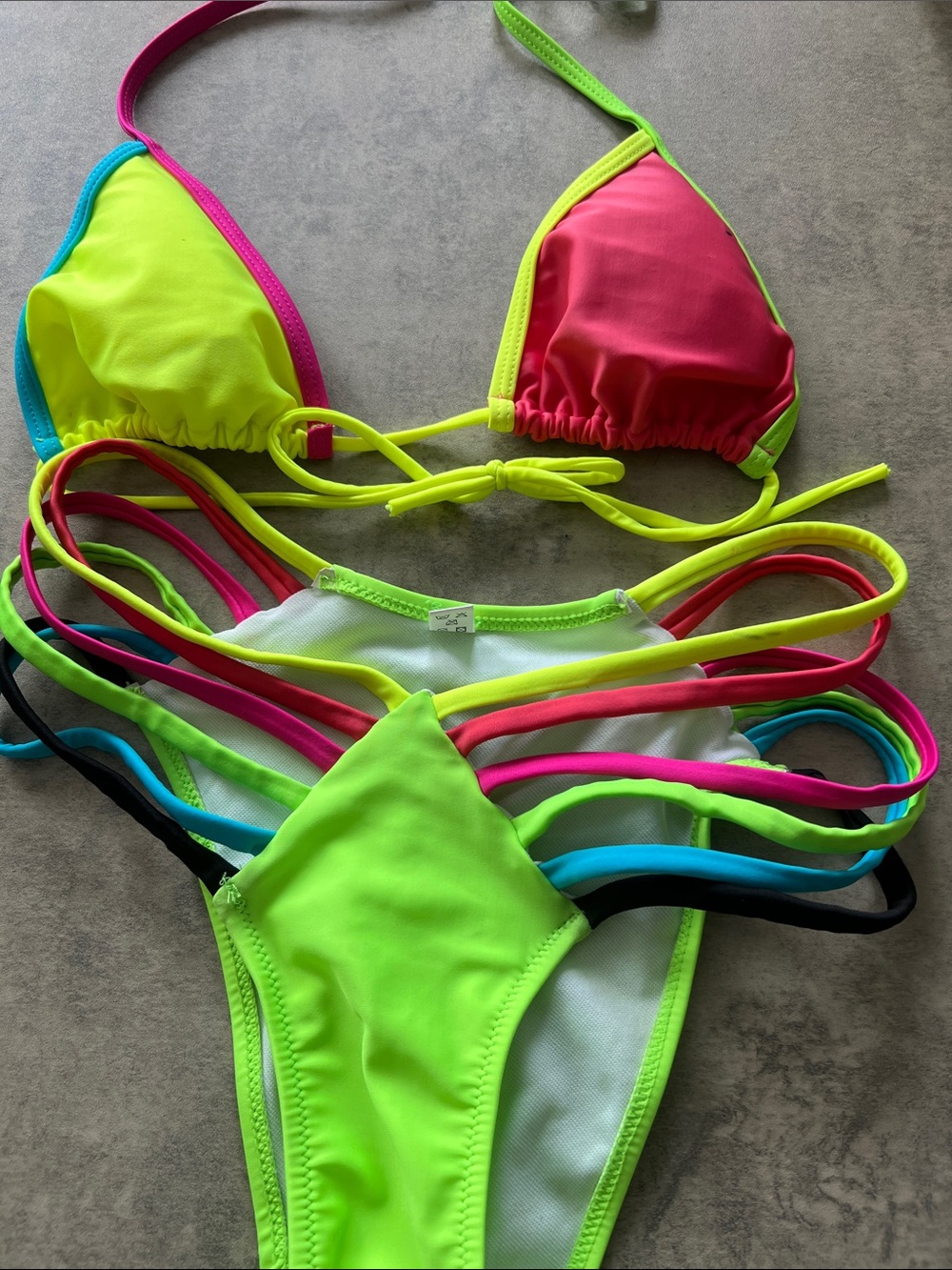 Neon Multi-Color Strappy Bikini Set